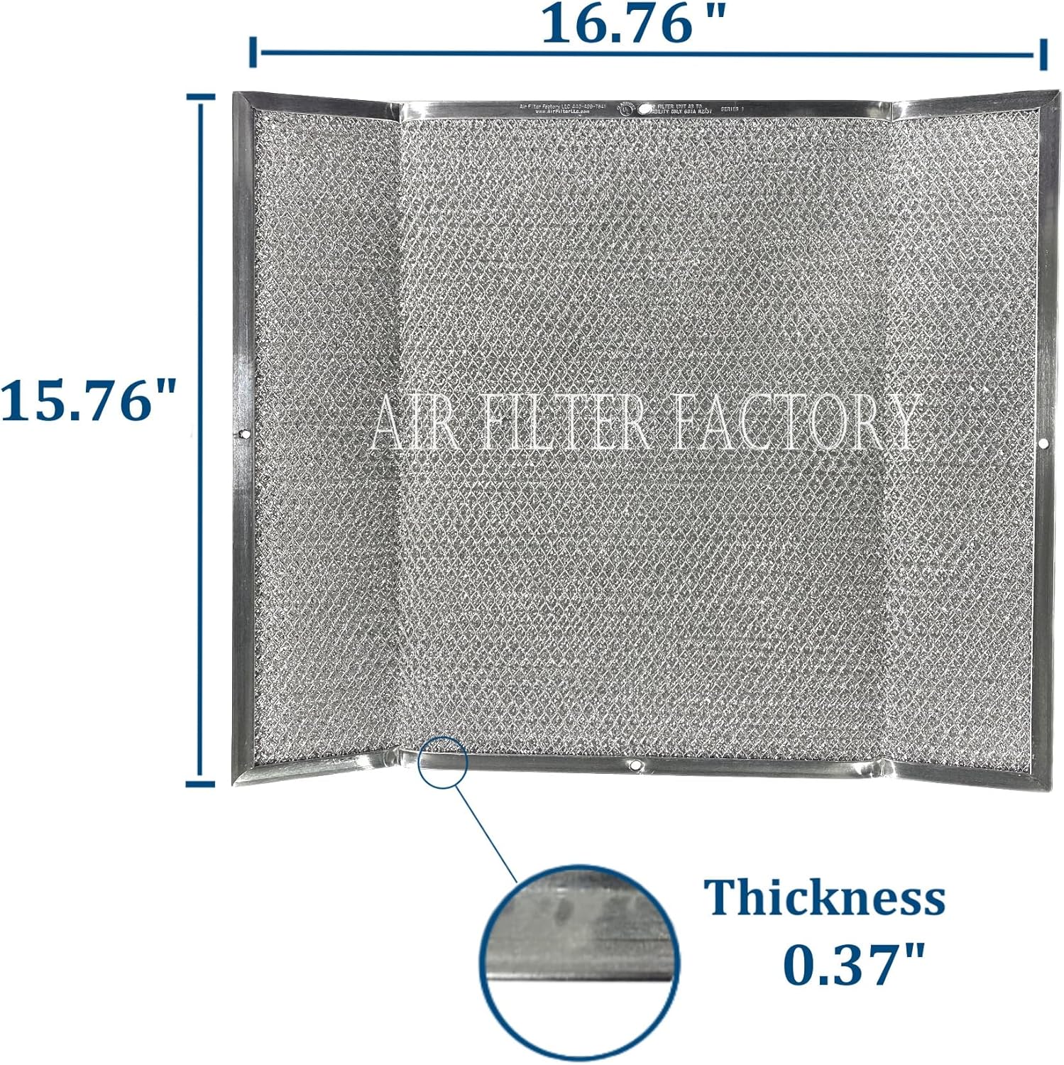 Image showing a range hood filter being measured for length, width, and thickness.