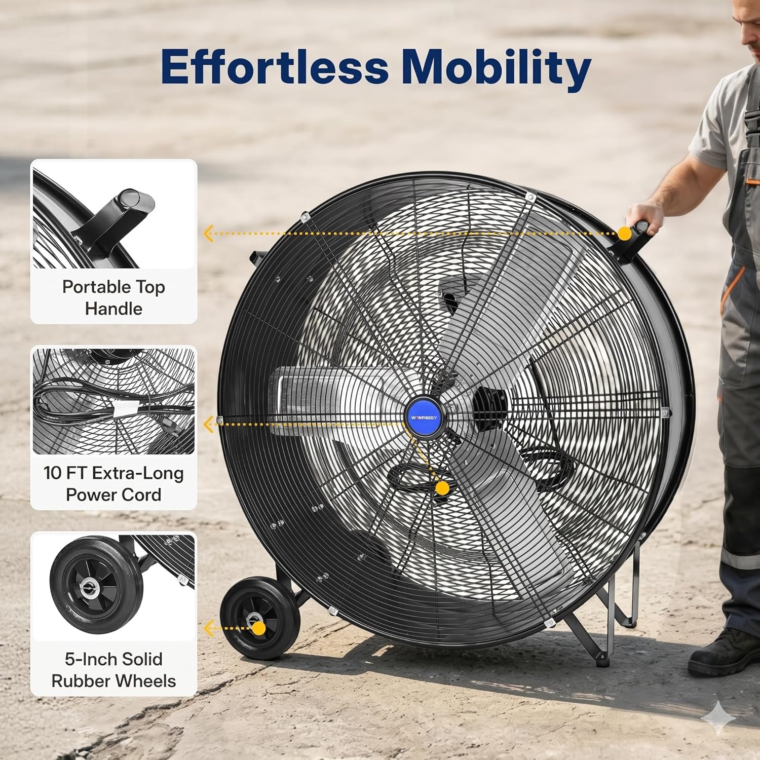 NORTHSKY 13000CFM 30inch High Velocity Industrial Drum Fan, Heavy Duty Barrel Floor Barn Fan, 2 Speeds, 1/4 HP Motor, 10ft Cord, 5 IN Solid Wheels for Garage, Warehouse, Shop, Workshop, UL Listed thumbnail