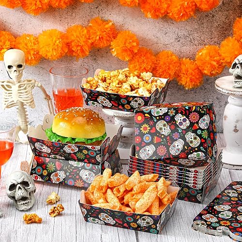 Miniatura 6 de Zhehao 60 bandejas de comida del Día de los Muertos Día de los Muertos, suministros de fiesta, bandejas de aperitivos de Halloween, bandejas de