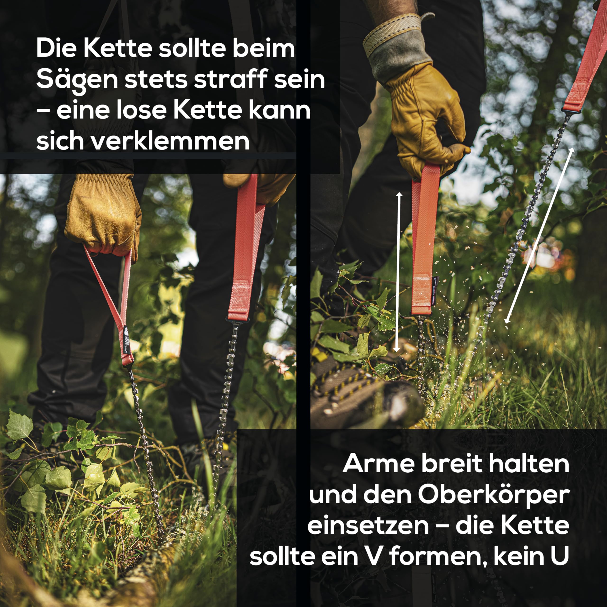 Nordic Pocket Saw Handkettensäge 65 cm - Original - Kompakte Handsäge mit Nylontasche für Wandern & Camping - Hand Kettensäge - Outdoor Säge Survival - Seilsäge Holz