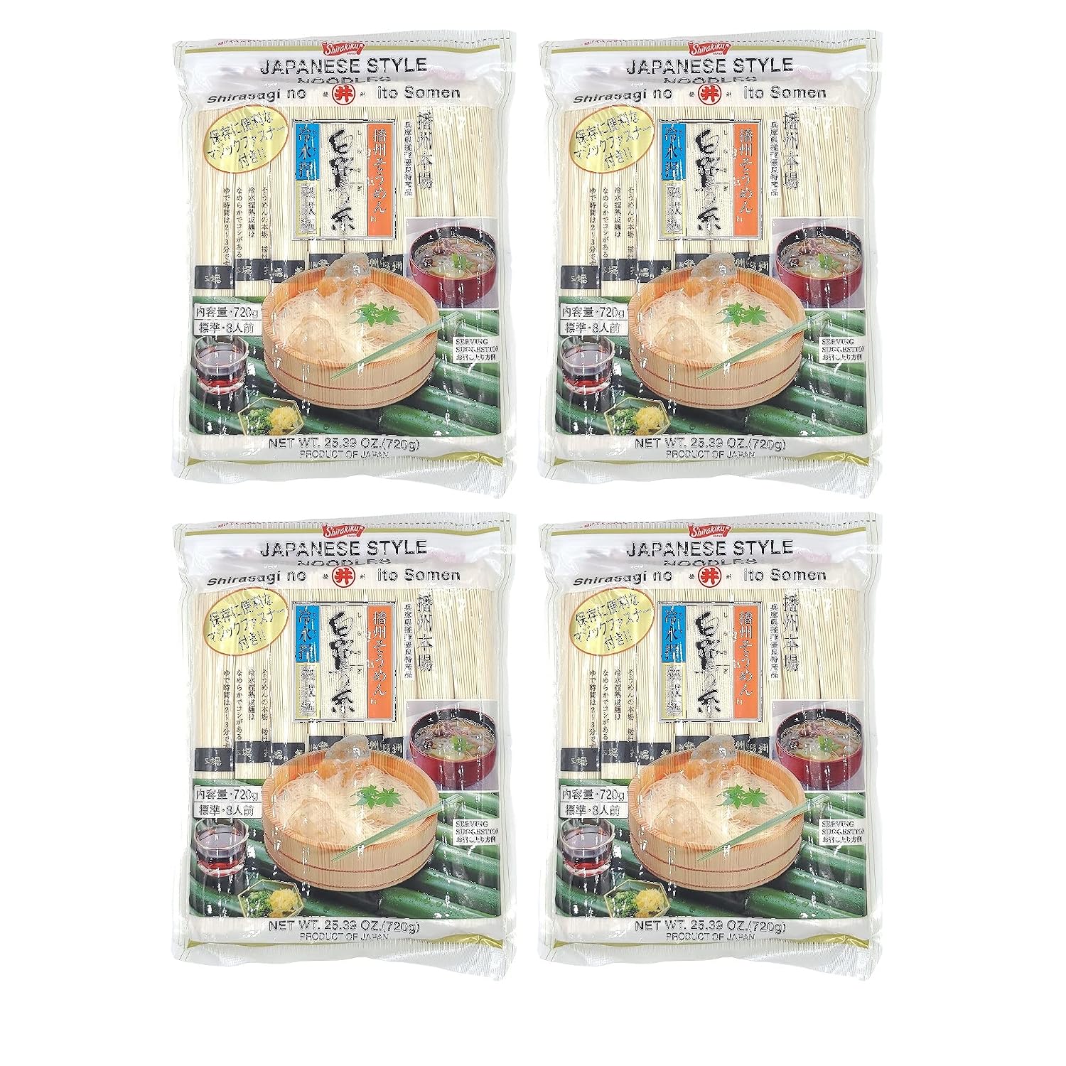 Toa Shirakiku Noodle 4-PACK Variety Set, 25.39 Oz Each - Maruudon, Zaruudon, Somen, Soba (Zaruudon (4-Pack))