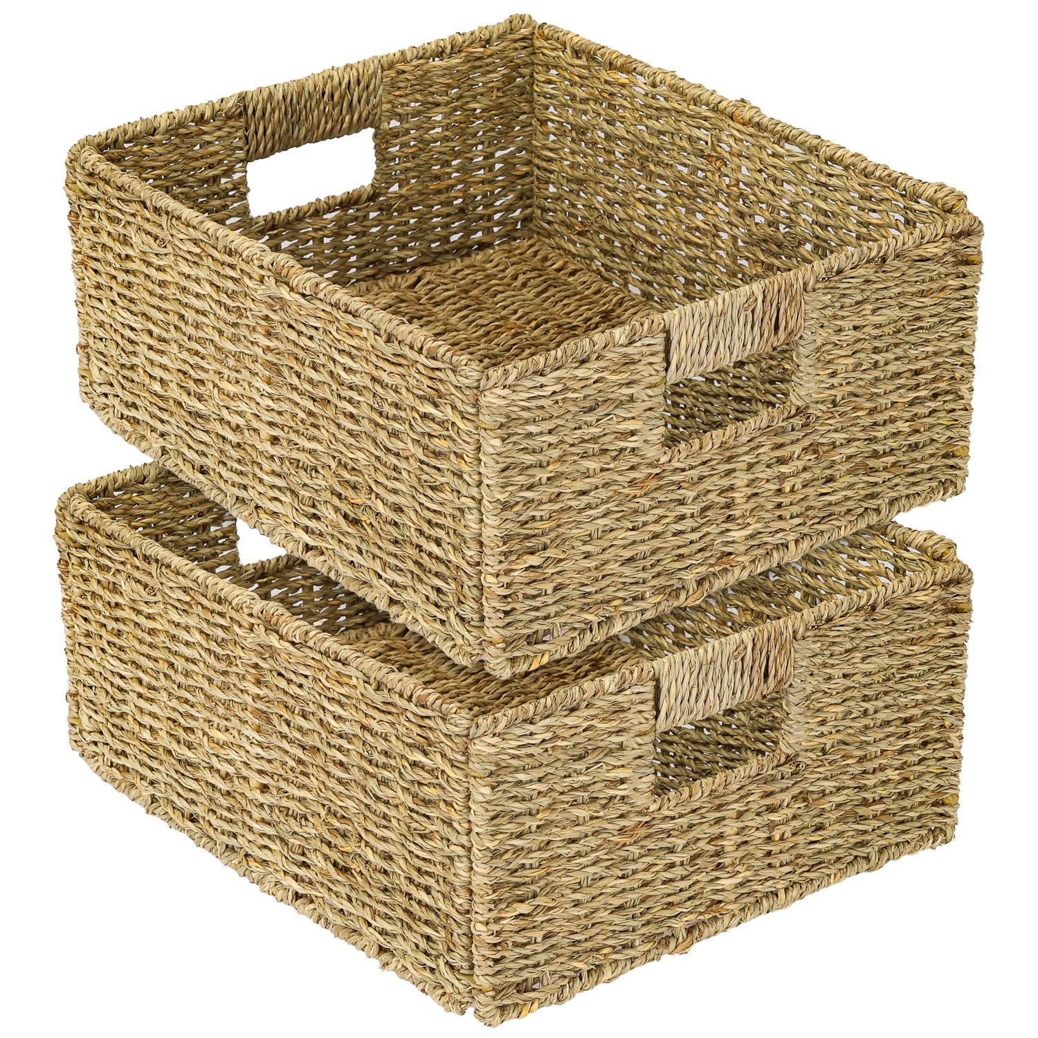HMF Cesta de almacenamiento compatible con KALLAX medio compartimento, cesta trenzada de algas marinas con asas | set de 2 | 30 x 34 x 15 cm | Natural