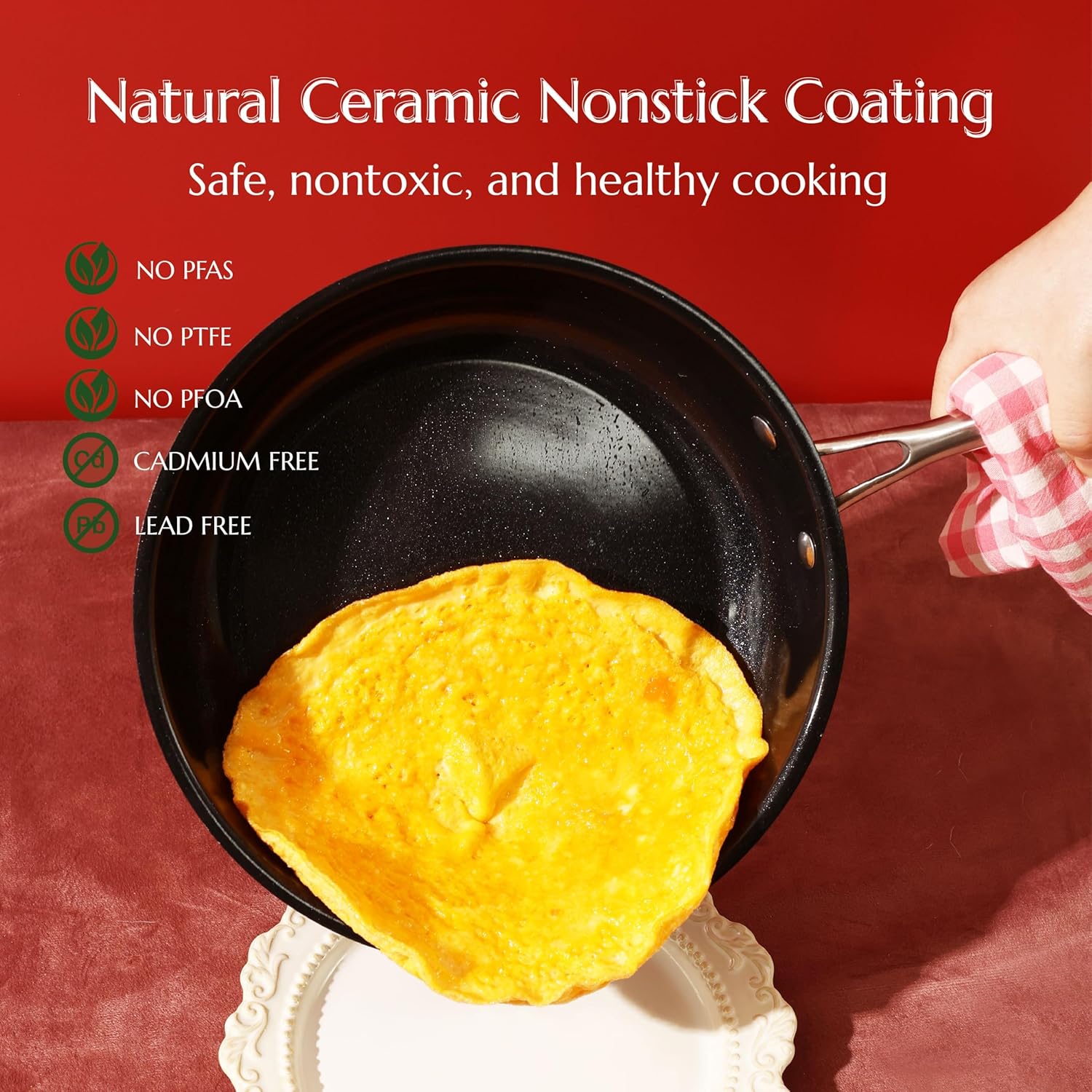 UUKRAVE Ceramic Nonstick Skillets Set (8"/9.5"/11") - Omelette Pans & Egg Pan for Healthy Cooking, Stay-Cool Handle, PFAS/PFOA/PTFE-Free, Oven/Dishwasher Safe for Busy Kitchen, Stackable, Black