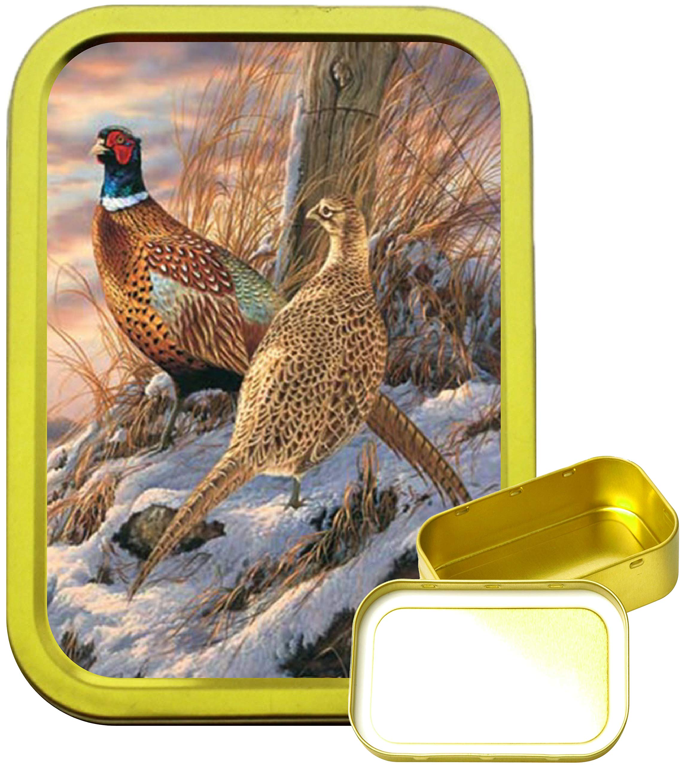 Teez Gold Pheasant 2Oz Tobacco Tin, 2Oz Tobacco Tin, Airtight Tobacco Tin