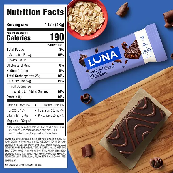 LUNA Bar - Chocolate Cupcake Flavor - Gluten Free Snack Bars - Non-GMO - Protein Bars - Made with Organic Oats (1 Count) 2