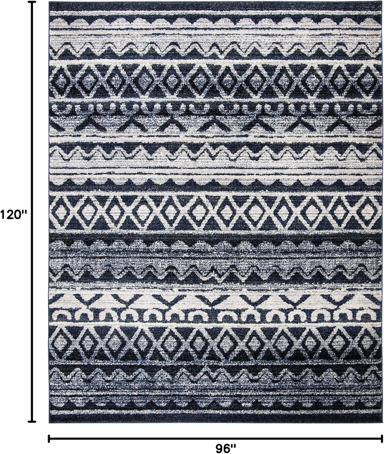 SAFAVIEH Area Rug 8x10 - Adirondack Collection - Large - Ivory & Navy, Moroccan Boho Tribal Design, Non-Shedding & Easy Cleaning, Ideal for Living Room, Bedroom, Office, Dining Space (ADR119M)