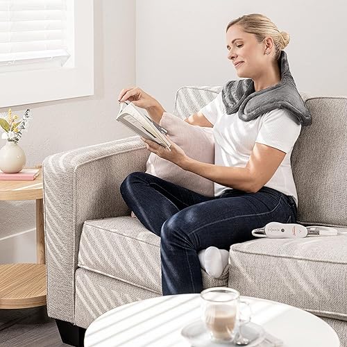 Miniatura 4 de Sunbeam Almohadilla térmica para aliviar el dolor de cuello y hombros con apagado automático y opción de calefacción húmeda, 22 x 14, gris