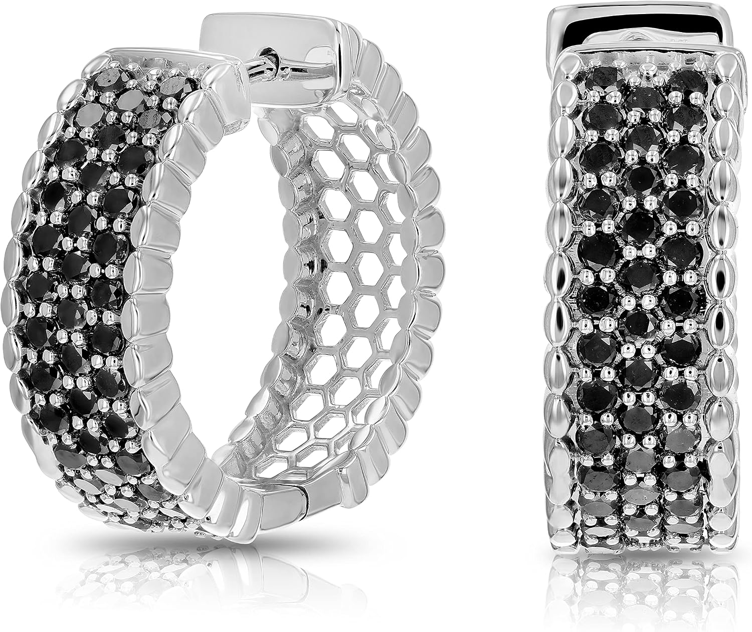 Vir Jewels 1 cttw 76 Stone Black Diamond Hoop Earrings .925 Sterling Silver Dangle 7/8 Inch image 2