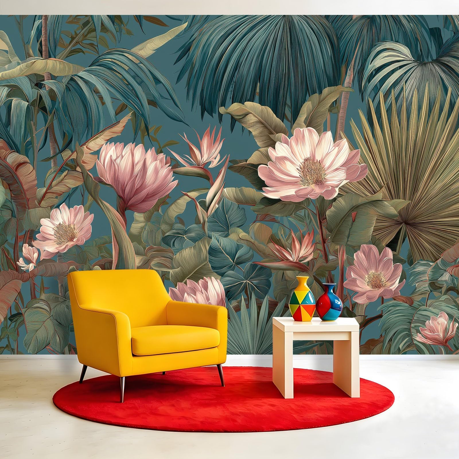 Fototapeta z włókniny w stylu vintage, motyw tropikalny, 200 x 140 cm, do salonu, sypialni, tapeta z włókniny, tapeta ścienna, efekt 3D, kwiaty, rośliny, liście palmy, liście bananowca