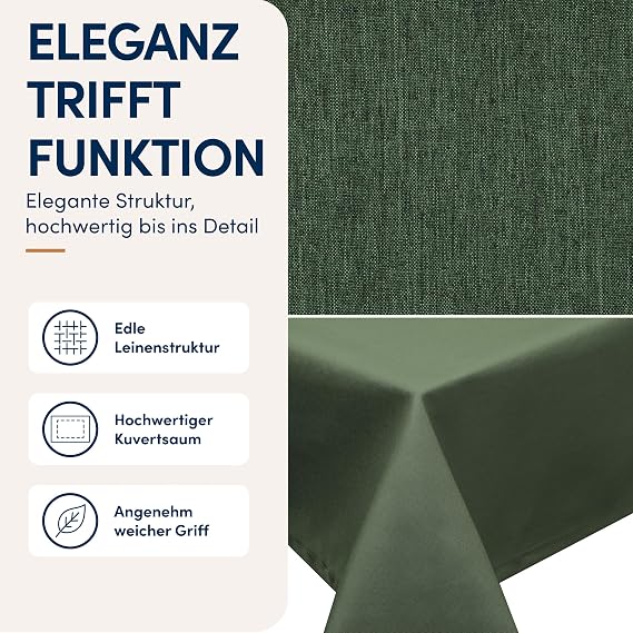 Tablecloth Linen Look Brilliant Dark Green 140 cm
