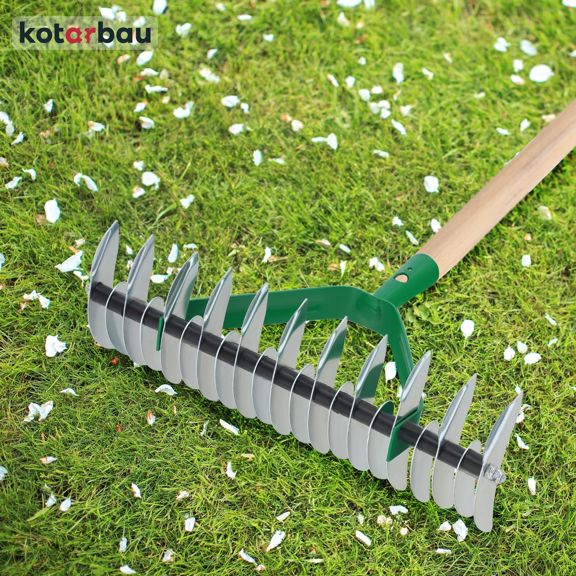 KOTARBAU® Rastrello Sarchiatore Acciaio Zincato Rastrello da Taglio 360 mm Aeratore per Prato Rastrelliera per l'eliminazione di Muschio e Feltro Utensili da Giardinaggio Rastrellini a Mano