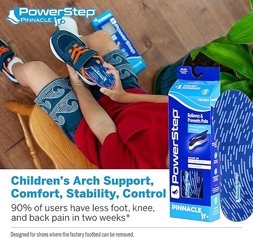 Miniatura 2 de PowerStep Plantillas, Pinnacle Junior Kids Pain Relief Shoe Insert, relleno de zapato de amortiguación máxima, para niños