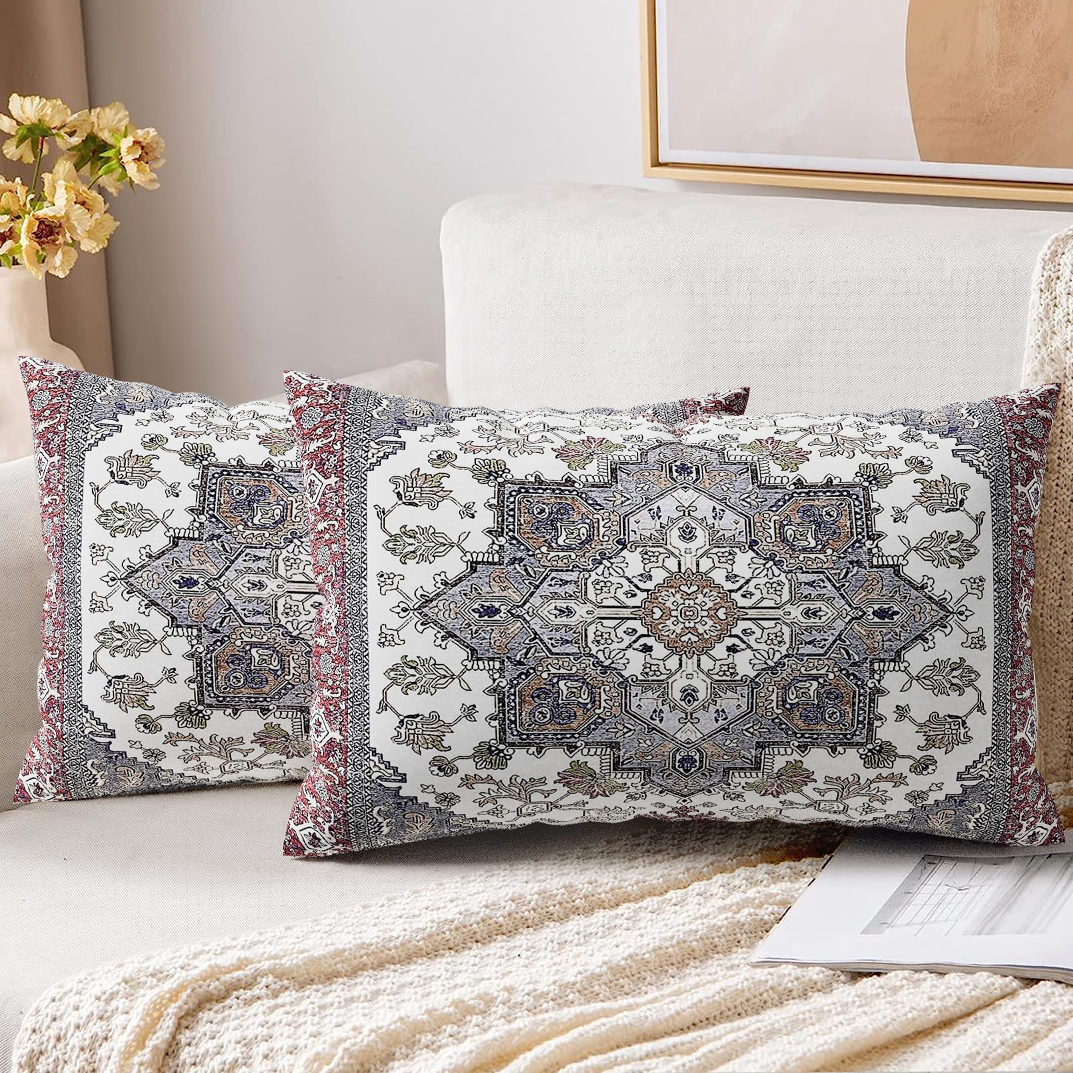XPHZZL Pack of 2 Soft Decorative Cushion Covers 30cm x 50cm Square Throw Pillow Case Boho Style Pillowcases for Sofa Bedroom Outdoor Patio Garden with Invisible Zipper 12 x 20 Inch-Red Blue