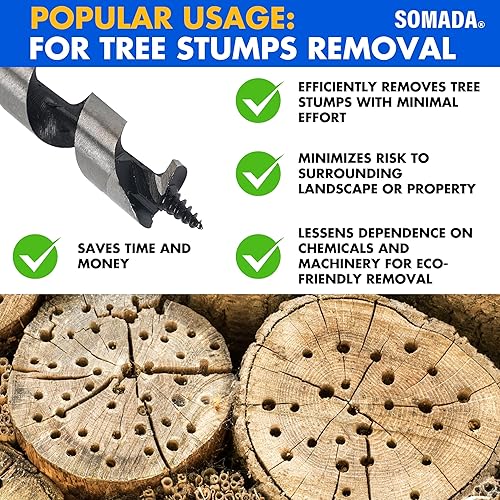 Vista 123 de SOMADA Broca de taladro de 3/4 pulgadas x 17 pulgadas para madera, vástago hexagonal de 3/8 pulgadas, una pieza, broca larga para madera blanda