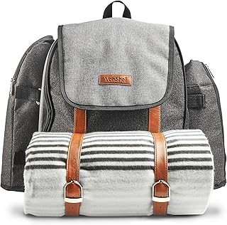 VonShef Zaino Picnic 4 Persone - Coperta e Set Posate - Borsa Impermeabile Termica