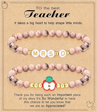 Teacher Appreciation Gifts for Women,Teacher Must Haves Initial Bracelet Mrs Miss End of Year Teacher Gifts Thank You for Helping Me Grow Music Math Science Teachers Bracelets Retirement 2 Set Jewelry