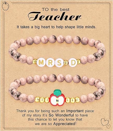 Teacher Appreciation Gifts for Women,Teacher Must Haves Initial Bracelet Mrs Miss End of Year Teacher Gifts Thank You for Helping Me Grow Music Math Science Teachers Bracelets Retirement 2 Set Jewelry