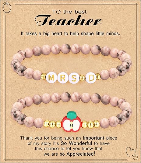 Teacher Appreciation Gifts for Women,Teacher Must Haves Initial Bracelet Mrs Miss End of Year Teacher Gifts Thank You for Helping Me Grow Music Math Science Teachers Bracelets Retirement 2 Set Jewelry