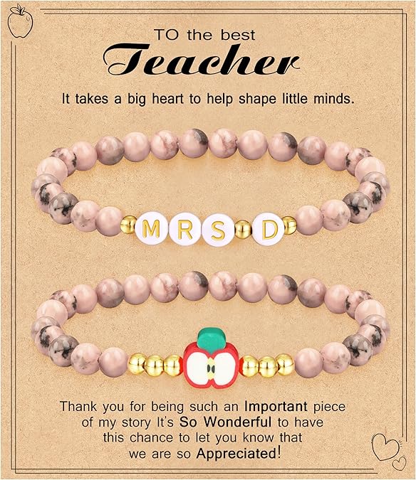 Teacher Appreciation Gifts for Women,Teacher Must Haves Initial Bracelet Mrs Miss End of Year Teacher Gifts Thank You for Helping Me Grow Music Math Science Teachers Bracelets Retirement 2 Set Jewelry