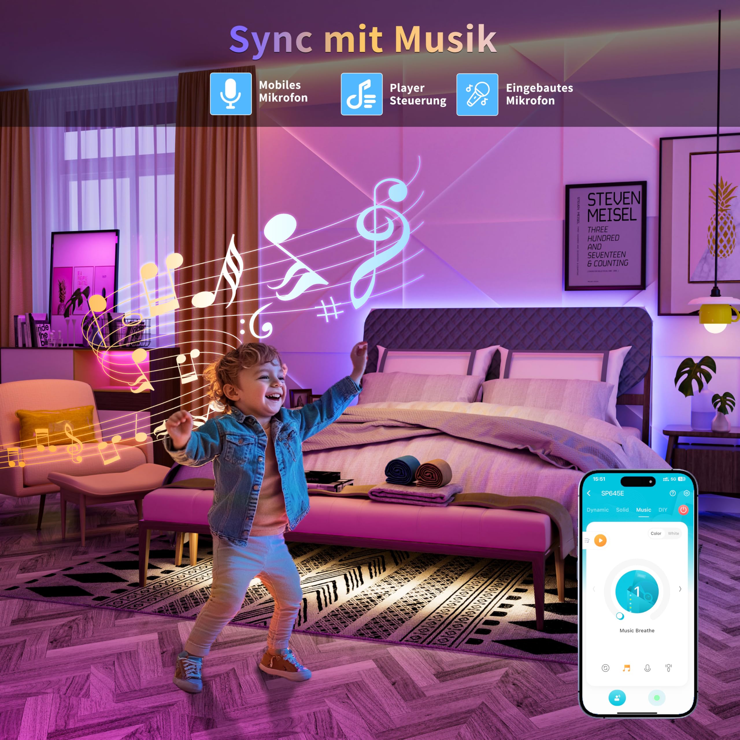 PAUTIX COB LED Streifen RGBCCT 10M,Dimmbar RGB+WW/CW 2700K-6500K Farbwechselnde Smart LED Strip Lights mit APP Control und RF Fernbedienung,24V LED Band mit Timer,Musik Modus für DIY Beleuchtung