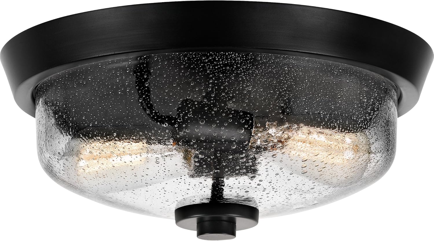 Quoizel Radius 2-Light Earth Black Flush Mount Ceiling Light with Clear Seeded Glass, Traditional Style Ceiling Light for Hallway, Bedroom, Bathroom, or Closet