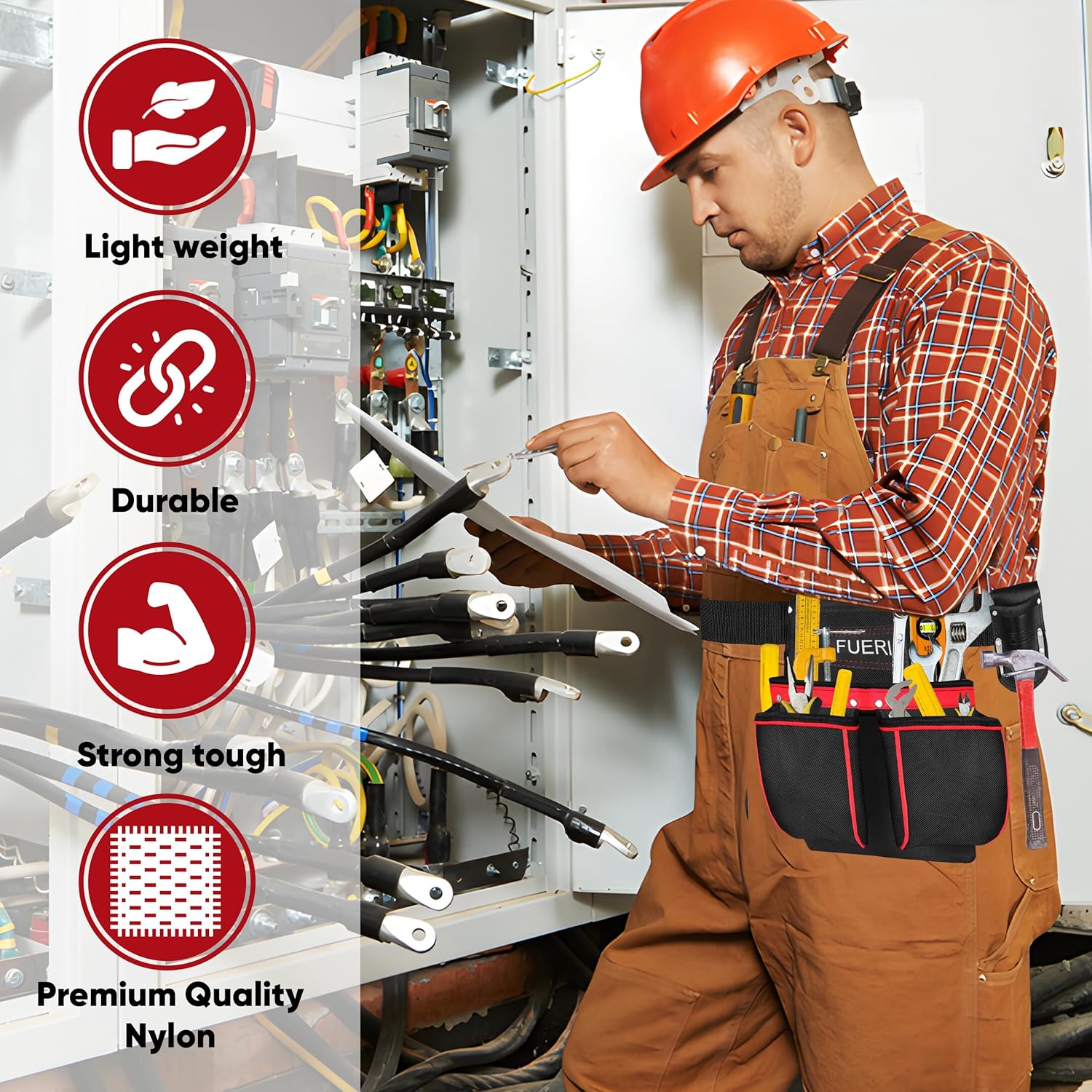 FUERI Cordura Tool Pouch with Belt Clip Hammer Hoslters 11 Pocket Pouches for Tool Belt Construction Carpenters Electrician Men Women Workers