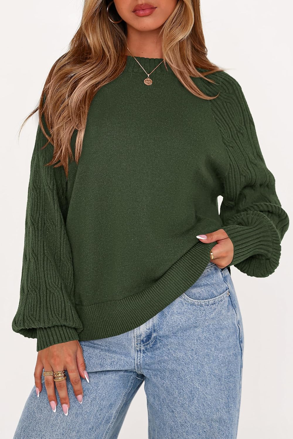 PRETTYGARDEN Womens Sweaters Spring Fashion 2026 Crew Neck Cable Knit Casual Loose Chunky Tunic Sweater Winter Clothing - Image 2