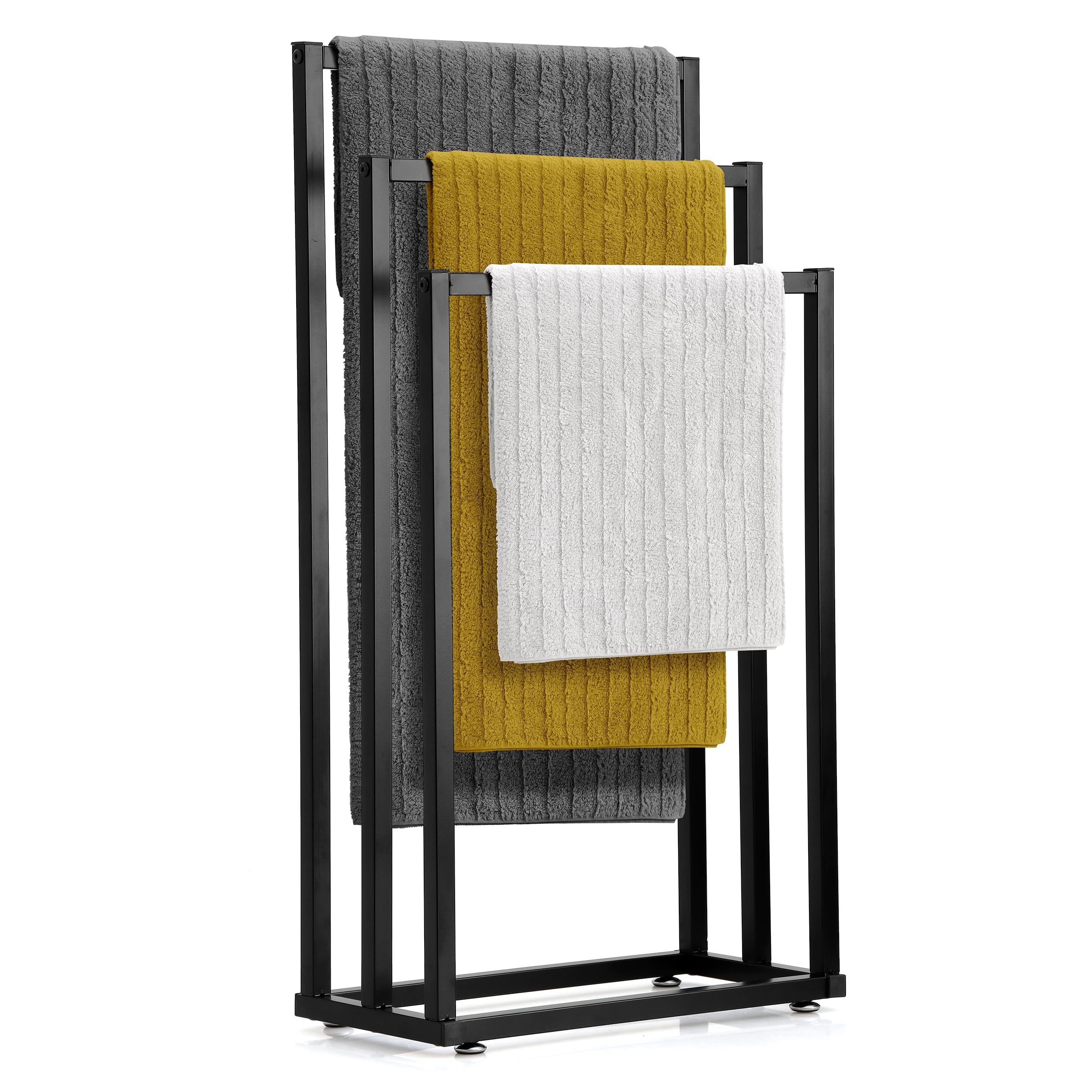 Toallero de Pie Negro – Soporte de Toallas Moderno para Baño – Estructura Estable sin Taladro