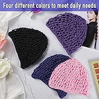 Vista 7 de 9 piezas de malla de ganchillo para el pelo de rayón de red de punto de red gruesa y corta para mujer, adorno para dormir