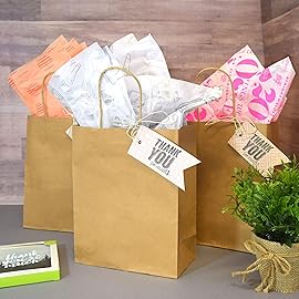 Prime Line Packaging Kraft Paper Bags, Brown Gift Bags with Handles, Small Craft Shopping Bags in Bulk for Boutiques, Small Business, Retail Stores, Gifts & Merchandise, Brown, 8x4x10, 50 Pack