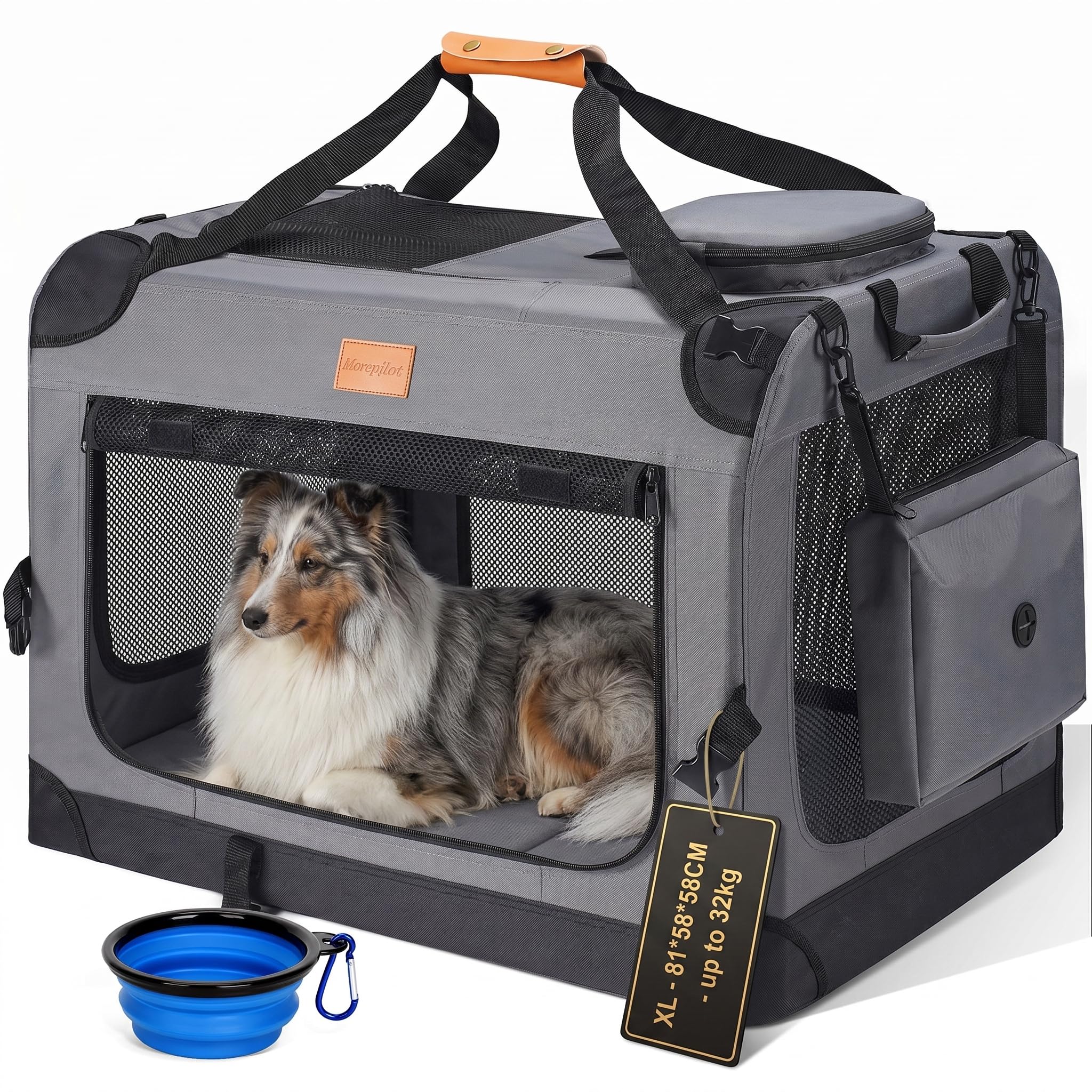 Morpilot XL Soft-Sided Pet Carrier Grey 81cm Travel Crate with Collapsible