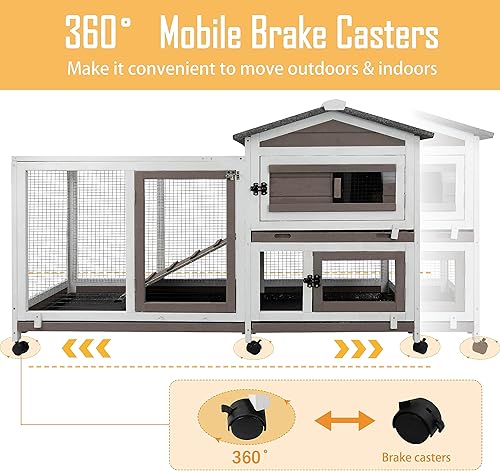 Miniatura 6 de PetsCosset - Jaula para conejos de 57" de largo, para interior y exterior, de 2 pisos, jaula grande para conejos con área descubierta, jaula