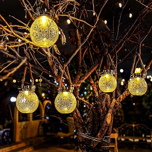 Miniatura 7 de Cooo Paquete de 2 faroles solares de vidrio agrietado pesado con panel solar un 215% más grande, tapa de acero inoxidable, luz de mesa impermeable