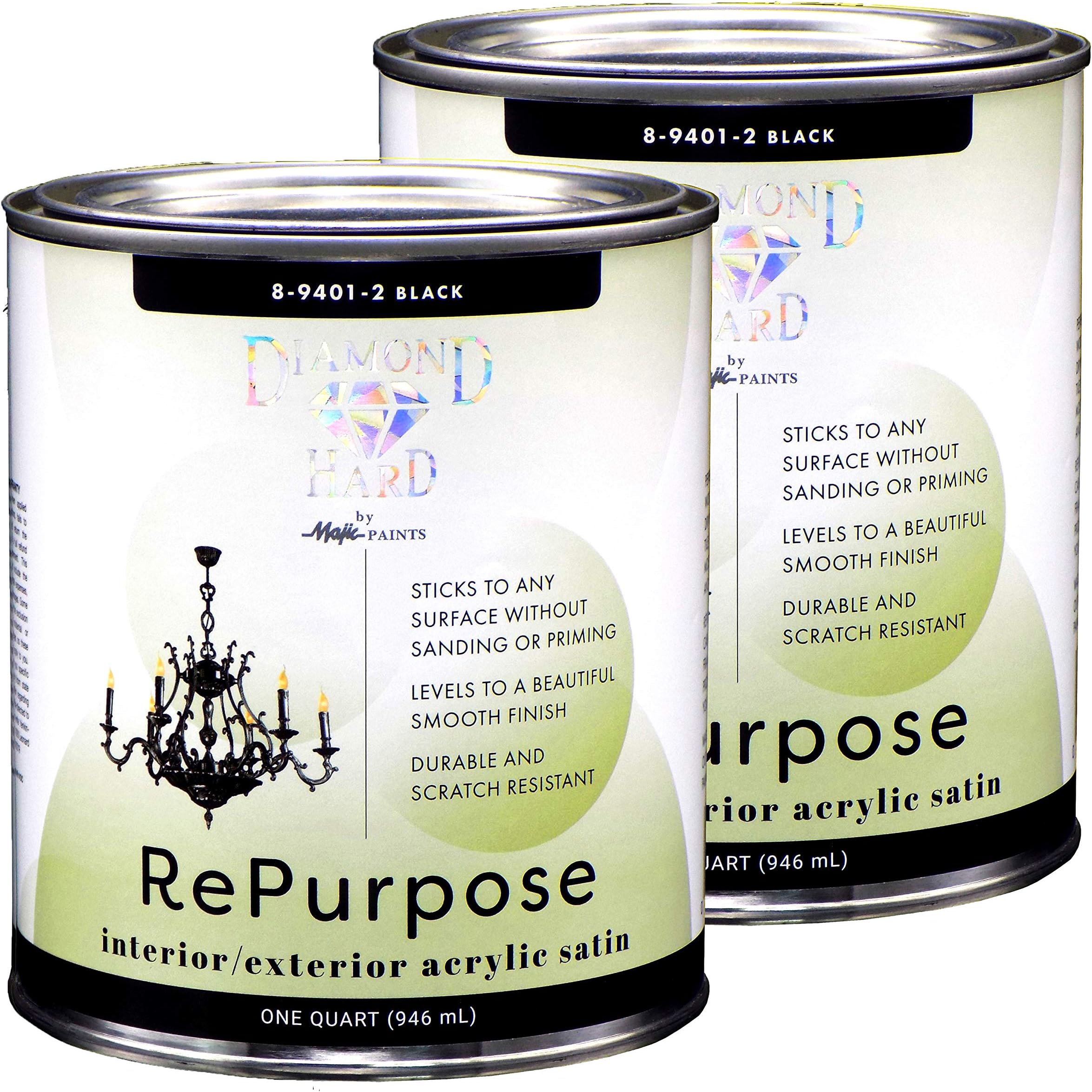 Majic Paints Interior/Exterior Satin Paint, RePurpose your Furniture, Cabinets, Glass, Metal, Tile, Wood and More, Black, 2-Quart