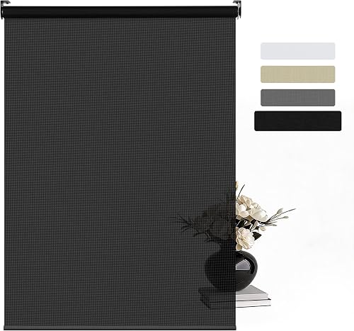 Boolegon Light Filtering Roller Shades for Windows, Black, 25" W X 80" H