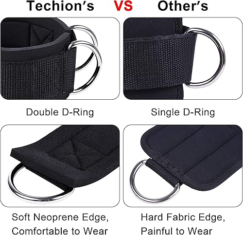 Miniatura 6 de 1 par de correas de tobillo de fitness para máquina de cable, doble anillo en D, ajuste cómodo ajustable de neopreno, para hombres y mujeres