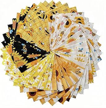 Honey Bee Fabric Squares 5x5 for Baby Quilting Fabric Charm Packs for Quilting 5 inch Sunflower Daisy Quilt Fabric Squares for DIY Patchwork Sewing Craft Black & Yellow 42Pcs