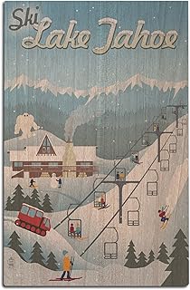 Lake Tahoe, California, Retro Ski Resort Birch Wood Wall Sign (12x18 Rustic Home Decor, Ready to Hang Art)