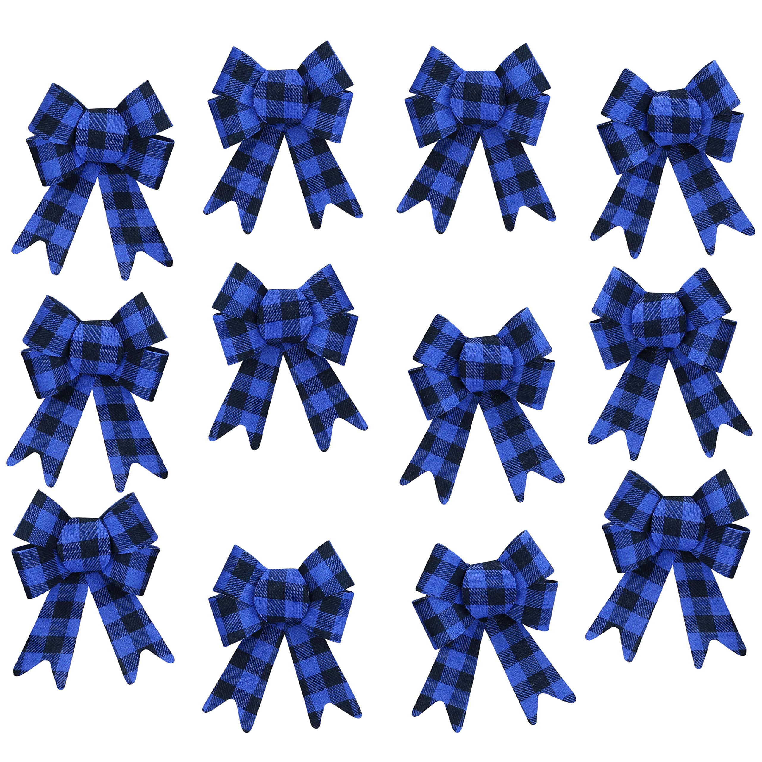 IconikalDecorative Holiday Decorative Christmas Bows, 5 x 7 inches (Buffalo Plaid Blue) 12-Pack