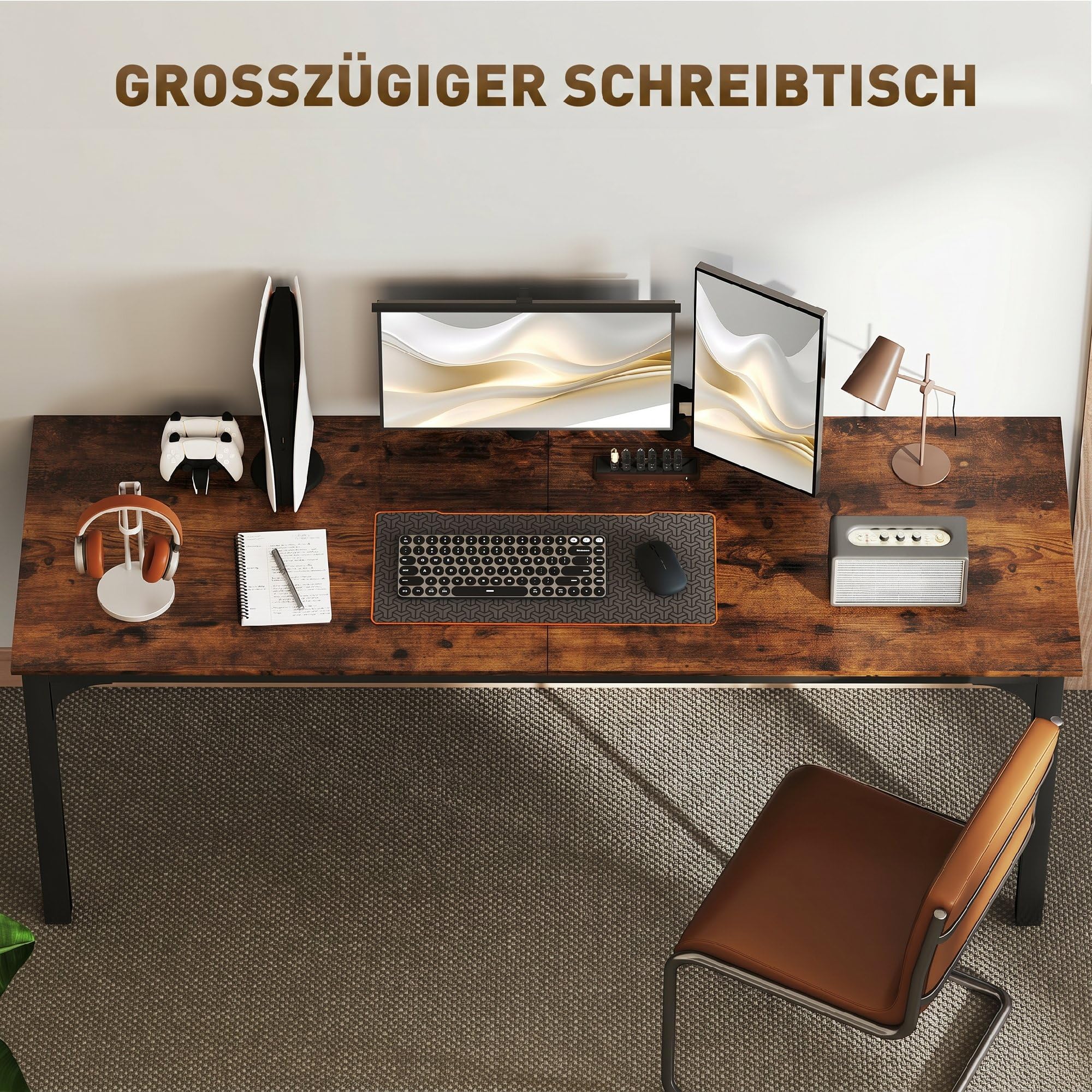 HOMCOM Schreibtisch mit Industrie-Design 200 x 60 x 75 cm Rustikal Braun