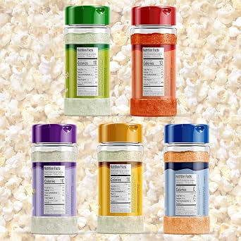 Popcorn Seasoning Variety Pack, 5 Gourmet Popcorn Flavoring Kit 2.5 OZ, Non-GMO Gluten Free Essential Movie Night Supplies Popcorn Gift Movie Theater Popcorn