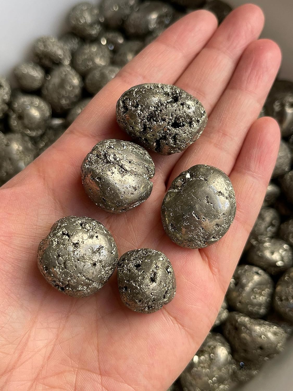 GAF TREASURES Wholesale Pyrite Tumbled Stones, Polished Natural Pyrite Gemstone, Pyrite Polished Rocks (Pyrite, 3 Pound)