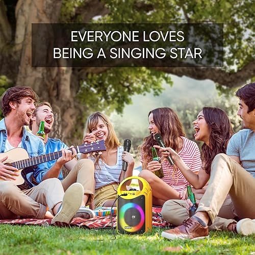 Miniatura 26 de MASINGO Máquina de karaoke para niños y adultos con 1 micrófono inalámbrico de karaoke y 1 micrófono con cable, altavoz portátil PA con luces LED