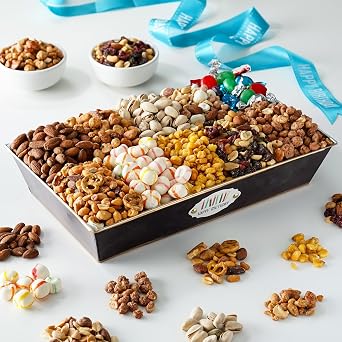 Broadway Basketeers Birthday Nuts Gift Basket Premium Healthy Assorted 10 Gourmet Nuts & Trail Mix Snacks Basket - Happy Birthday Gifts for Men, Women, Friends, and Family, Kosher