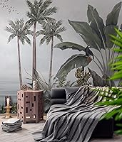Vista 4 de Murwall Papel tapiz tropical de bosque tropical, papel tapiz de hoja de plátano, mural de pared de palmera exótica, sala de estar, dormitorio