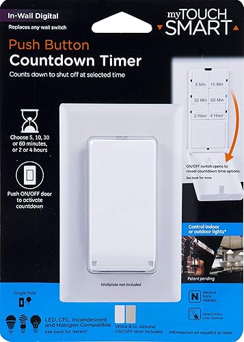 Vista 9 de myTouchSmart Temporizador digital de pared, 4 botones programables de encendido/apagado, 2 botones de encendido/apagado fáciles, ciclos diarios