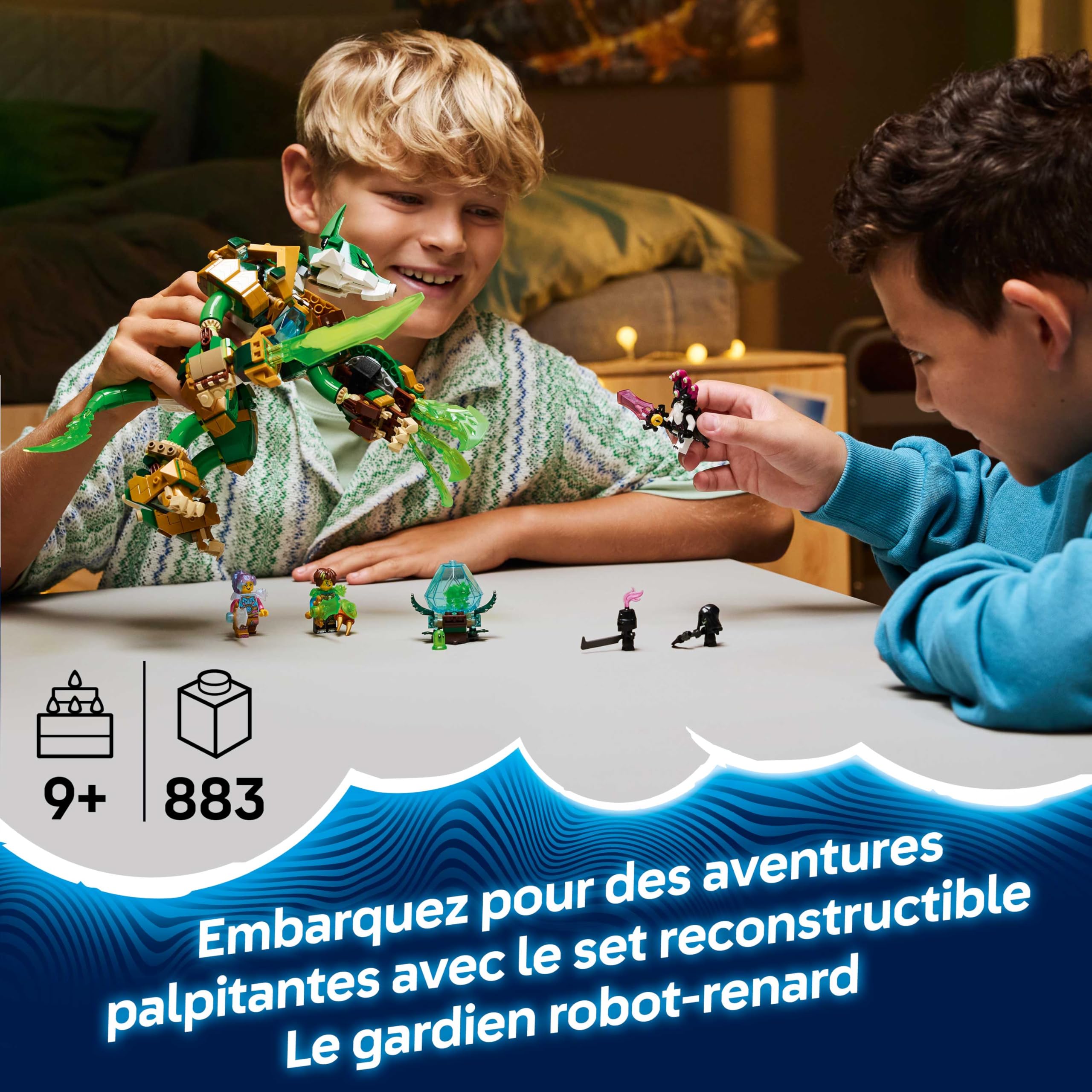 LEGO DREAMZzz 2-en-1 Le Gardien Robot-Renard - Jouet Figurine se Transformant en Guerrier Robot-Renard - 3 Minifigurines & 1 Cristo-Créature Verte Collector - Cadeau pour Garçon dès 9 Ans 71508