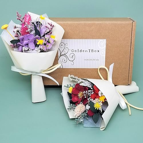 Miniatura 7 de T-Box GoldenTBox - Flores reales preservadas hechas a mano para novia, mamá, esposa, decoración de mesa de escritorio de oficina en casa,