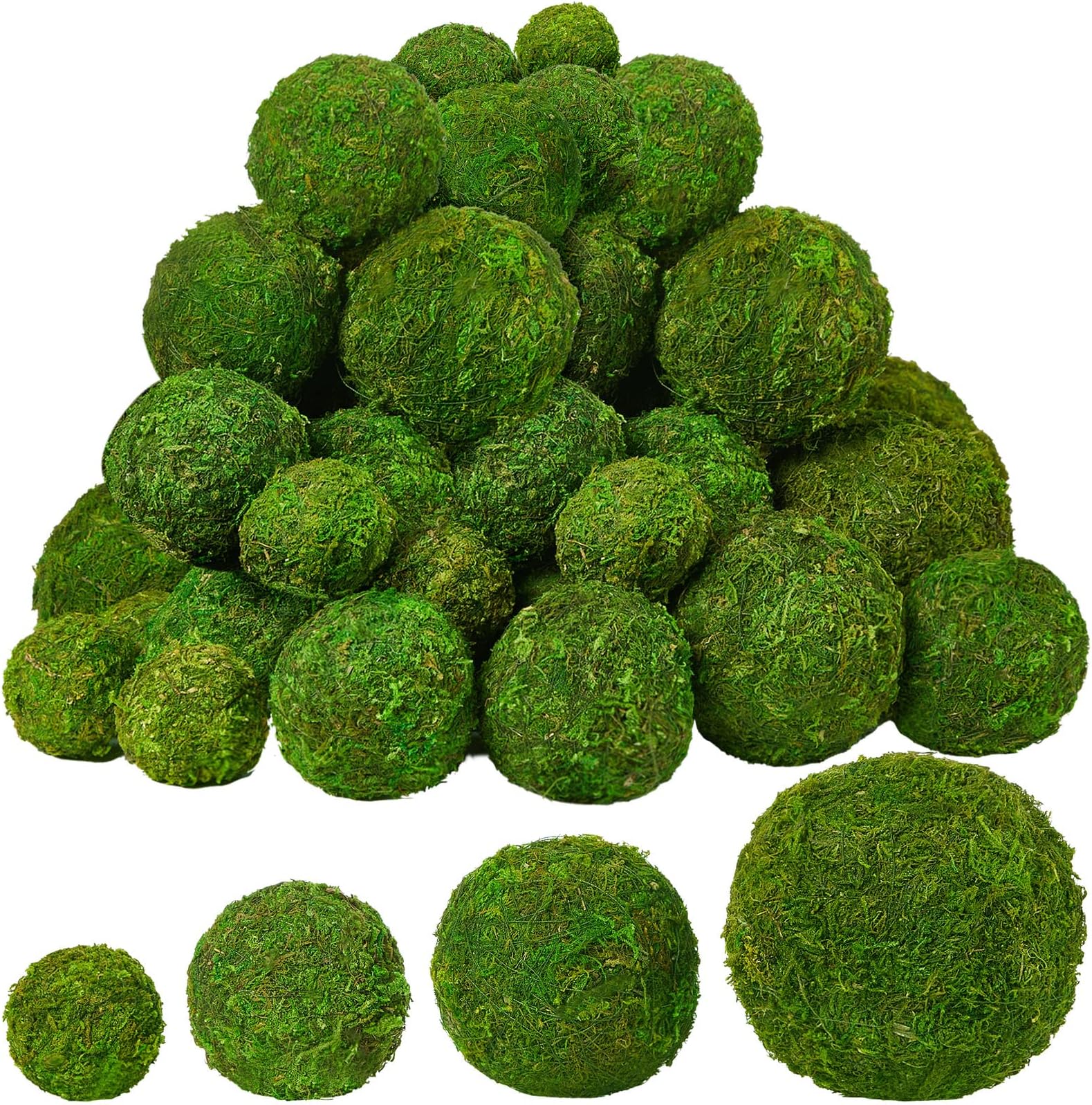 Amyhill 38 Pcs Decorative Faux Moss Balls for Centerpiece Artificial Green Plant Mossy Globes Dried Moss Balls Bowl Filler for Vase Wedding Spring Home Garden Decor Chinoiserie Party Display