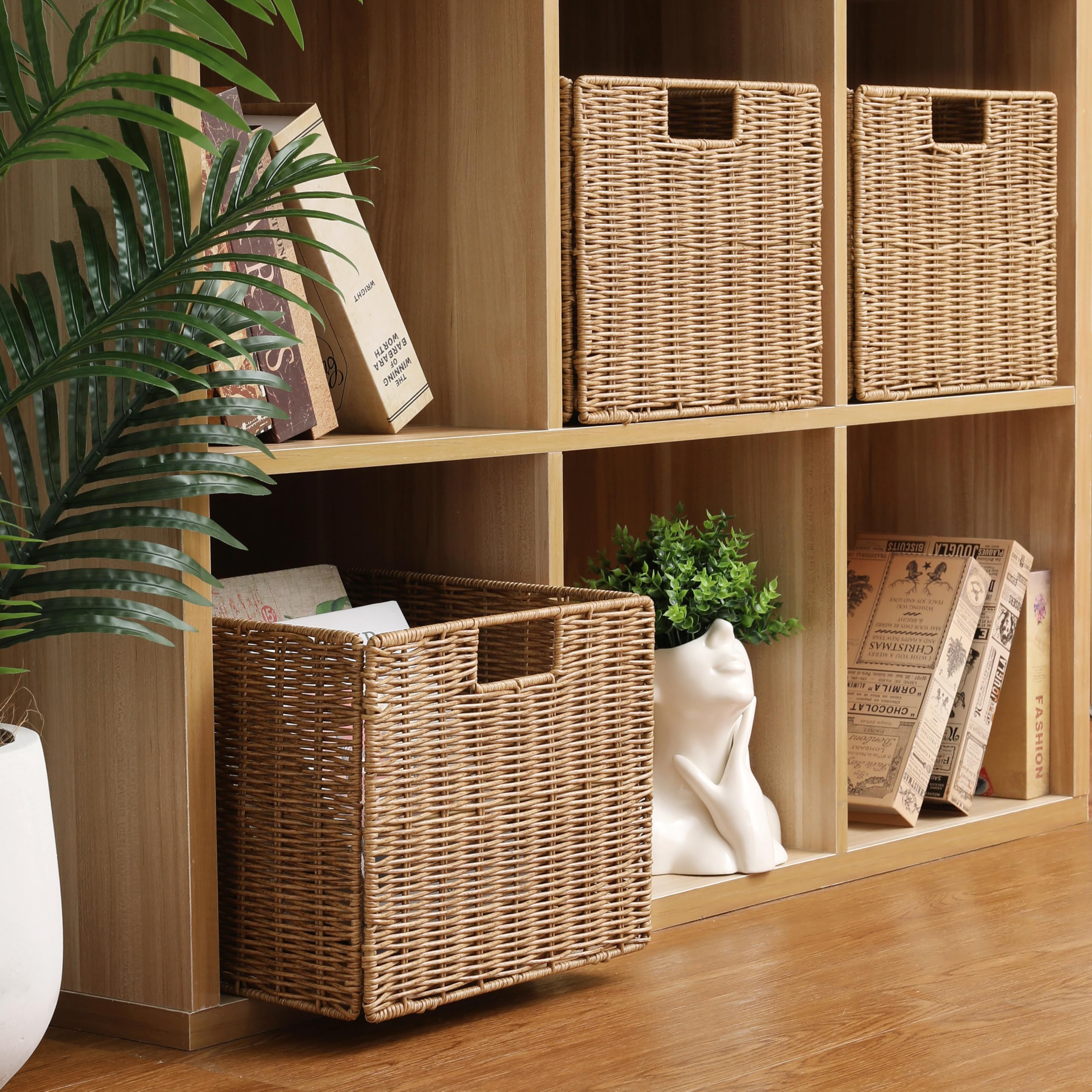 4er-Set Kallax Expedit Regal Korb/Kallax Korb Geflochten / 30 x 30 x 25,5H cm/Faltkorb Flechtkorb/Regalbox Storage Box/Aufbewahrungskorb Regalkorb Faltbar